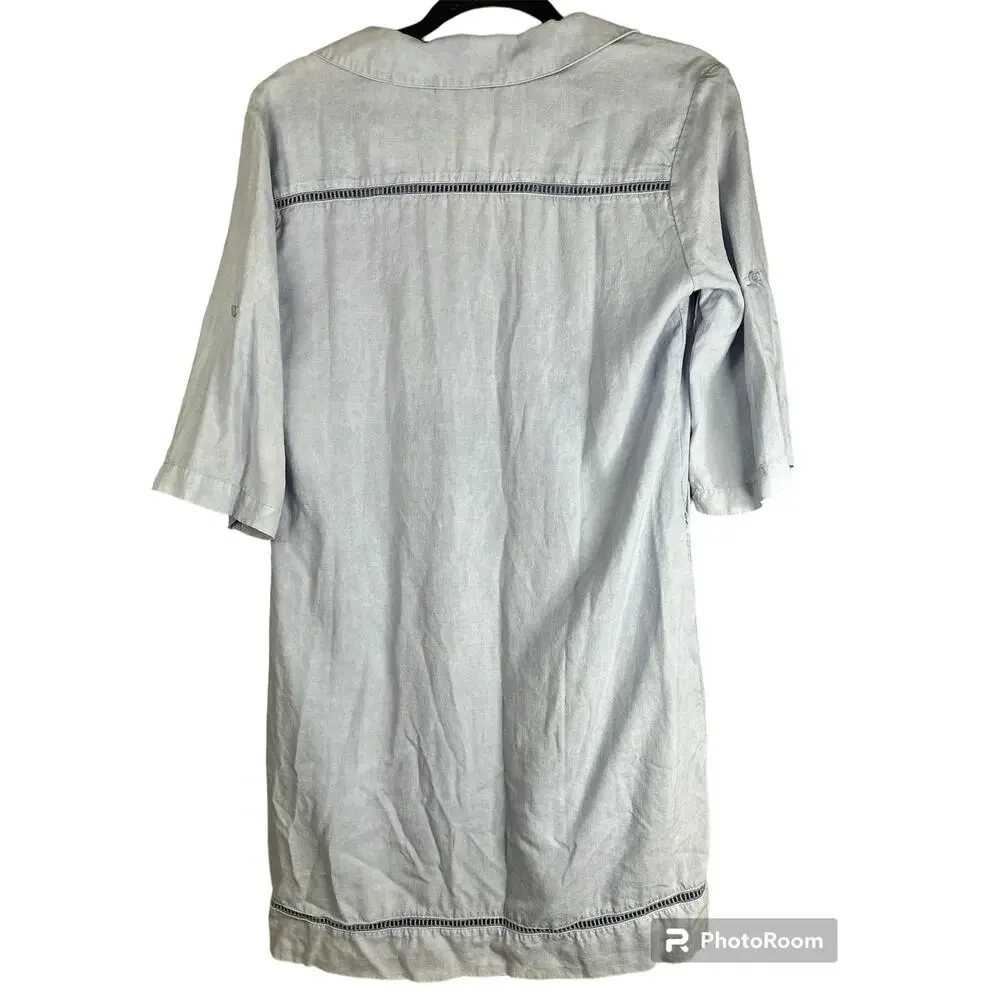 Cloth & Stone Short Sleeve Blue V Neck Shirt Dress Size Small
